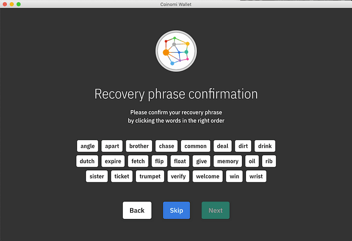 Verify recovery phrase